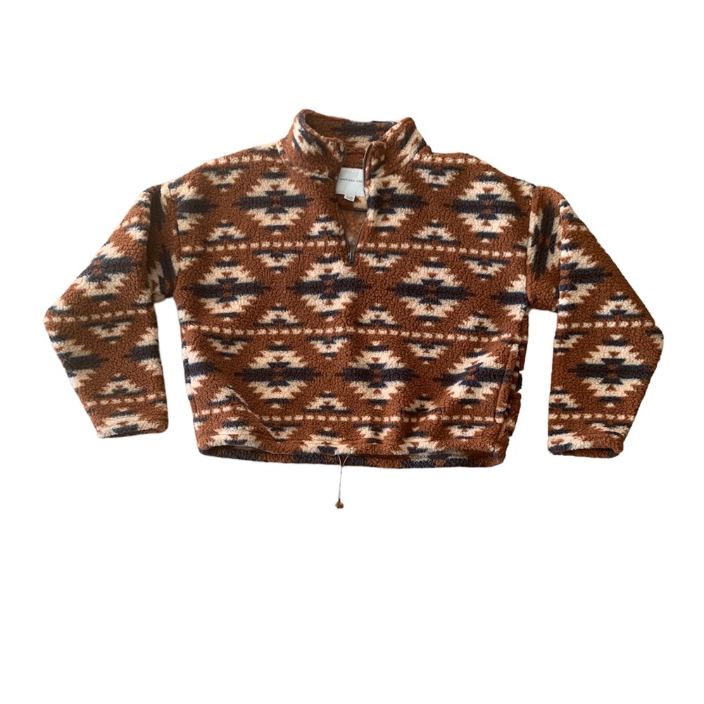 American Eagle Medium Aztec Sherpa Quarter Zip Sweatshirt Pullover Brown